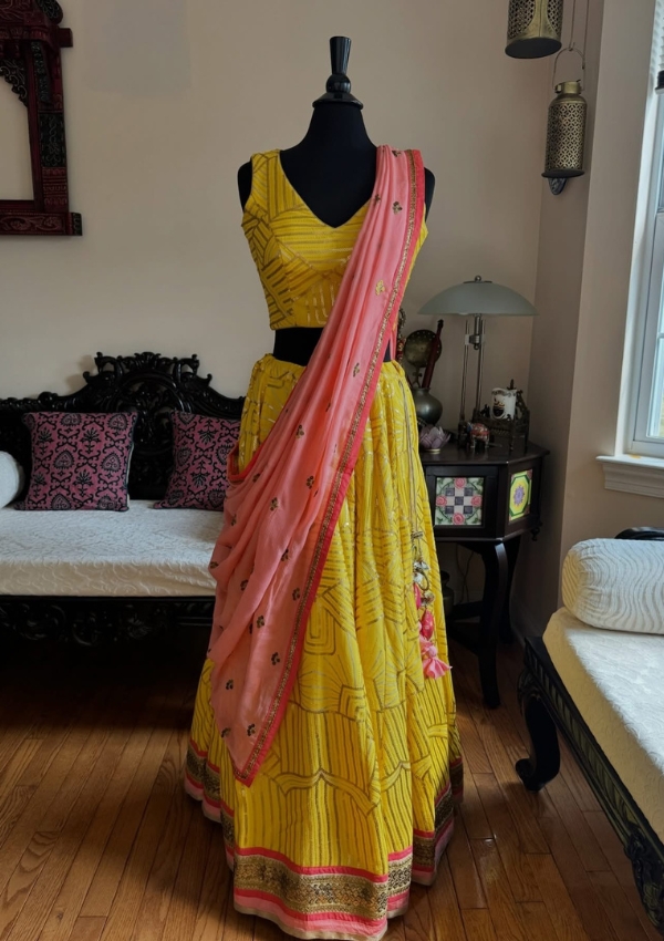 Yellow Crop Top Lehenga with Dupatta